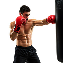 Powerful Professional Boxer Punching Bag Training Action Shot Image