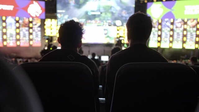 Esports Global Offensive event. Main stage, lightning, illumination, big screen on the opening ceremony.