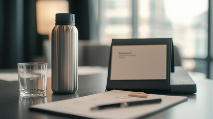Conference Materials and Name Tag on Desk