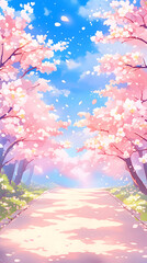 桜 木 花びら 咲く 公園 はる 春 日本 アニメ风 背景 壁紙