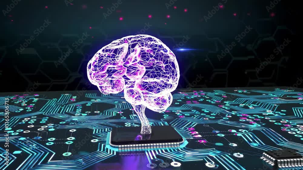 Fototapete exploring the intersection of technology and neuroscience in an innovative digital environment