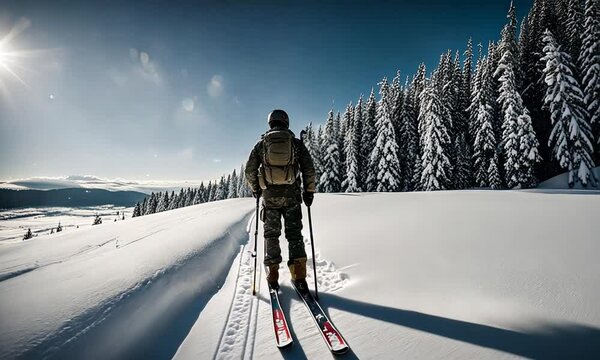 Soldiers with skis on the mountain.