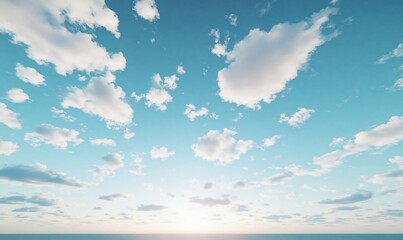 Calm ocean sunset with scattered clouds.