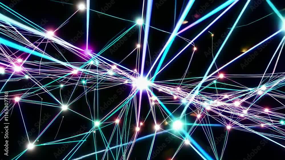 Poster exploring vibrant digital connections in a mesmerizing animated network display