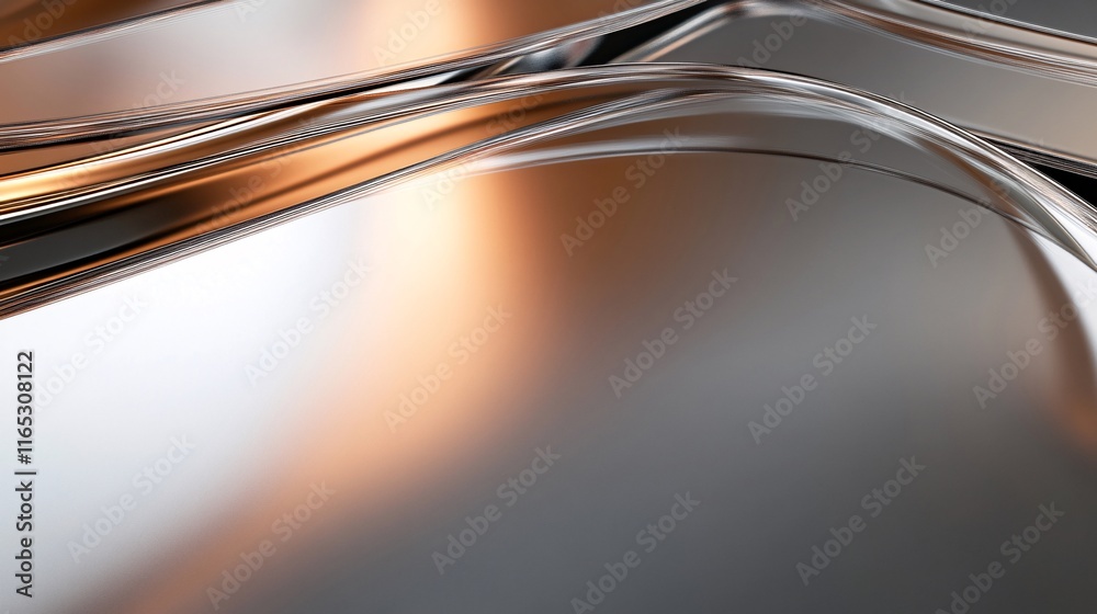 Poster abstract metallic curves reflecting warm light: modern background design