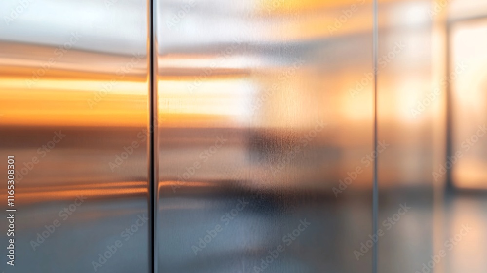 Poster polished metal surface reflecting warm light creating abstract pattern