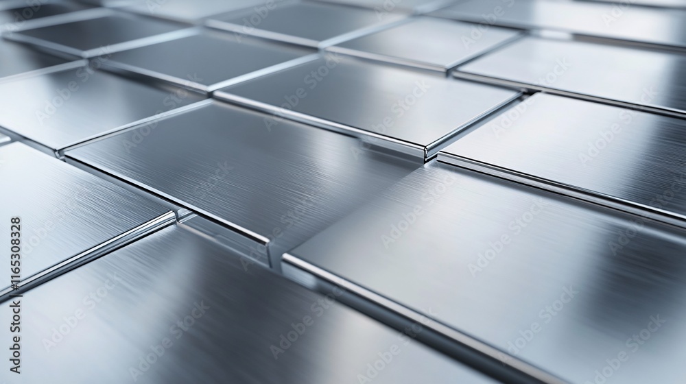 Poster Brushed metal plates creating abstract metallic background with depth of field