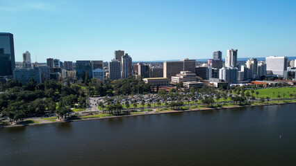 Fototapeta premium Aerial view of Perth Cityscape and Swan River, Australia