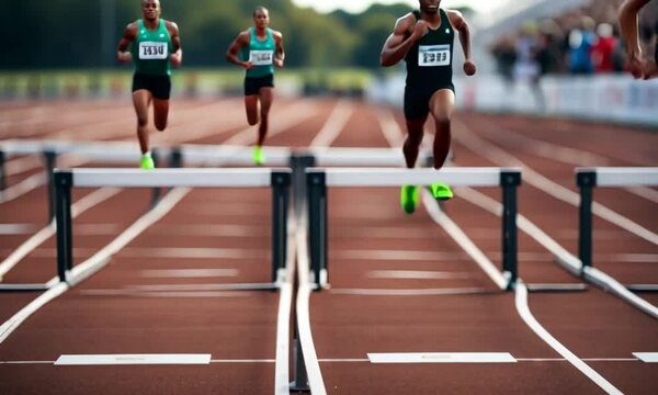 Athletics track with obstacles.