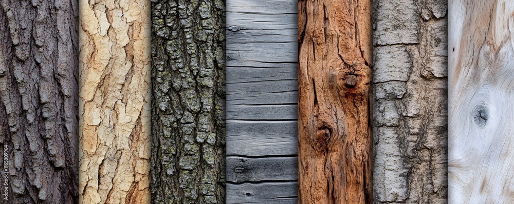 Poster Different textures of tree bark creating a natural background