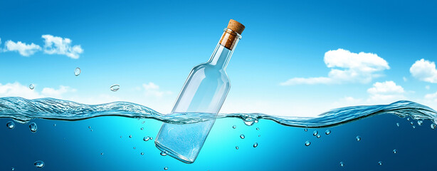 floating bottle in the sea.