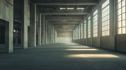 Expansive Industrial Warehouse Interior with High Ceilings and Light