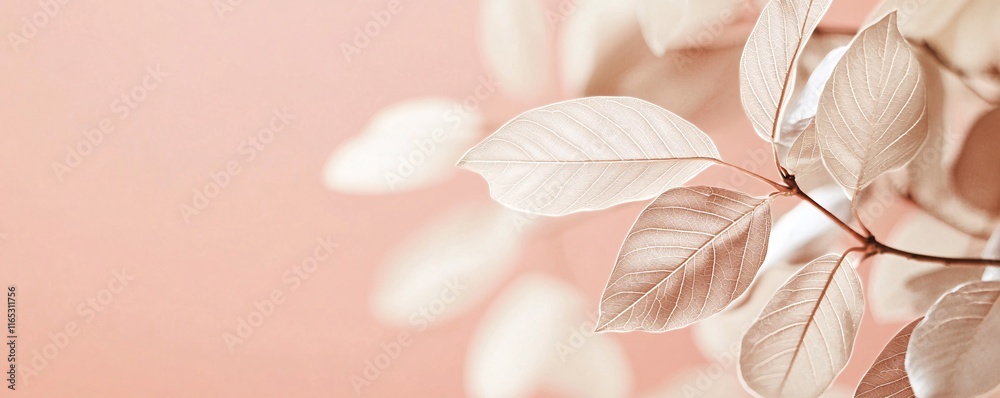 Poster delicate white leaves creating soft shadows on pink background