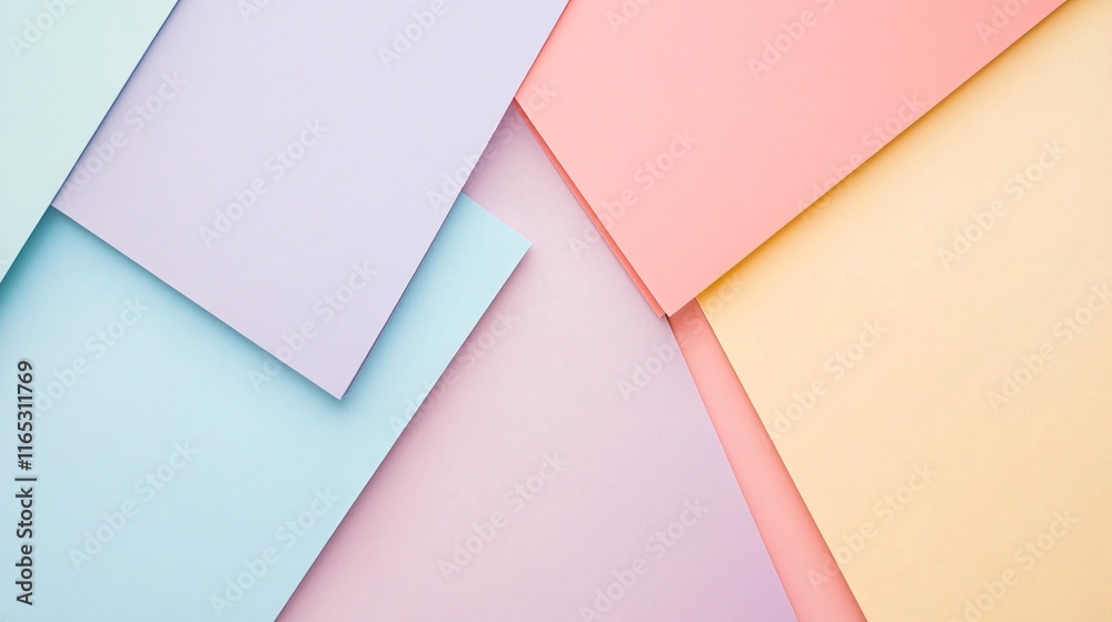 Poster Pastel colored paper creating geometric shapes background