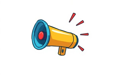 a yellow and blue megaphone with red lights on it