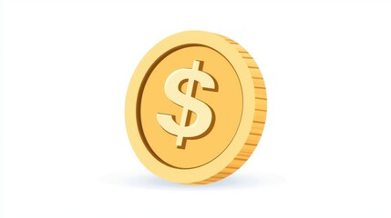 Fototapeta premium Golden Coin with Dollar Sign on White Background Representing Currency, Finance, Wealth, and Economic Concepts for Stock Photo Use and Creative Projects
