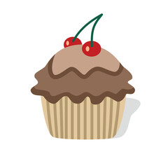 Chocolate cupcake with cherry on top. Muffin dessert. Sweet food. Cake. 