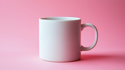 White mug on pink background.