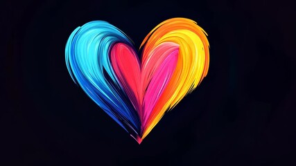Colorful heart with a blue and red center and a yellow and pink border. The heart is surrounded by a black background - Powered by Adobe