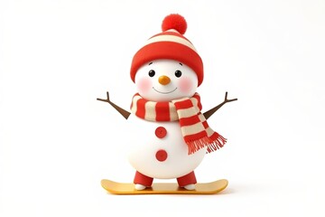 there is a snowman that is standing on a snowboard