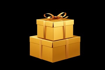 Obraz premium a close up of a stack of three gold boxes with a bow
