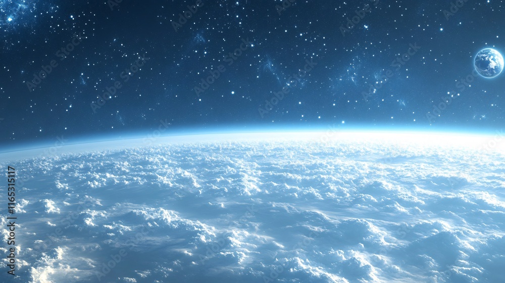 Aufkleber planet earth and moon rising over clouds in outer space