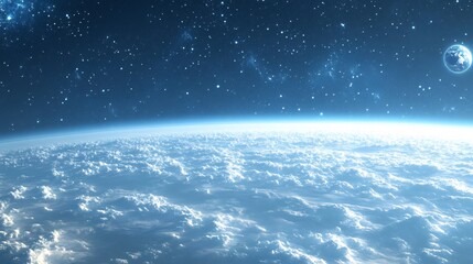 Fototapeta premium Planet earth and moon rising over clouds in outer space