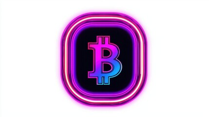 Neon Bitcoin Symbol with Vibrant Colors and Glowing Effects, Digital Currency Logo for Cryptocurrency Market and Blockchain Technology Promotion