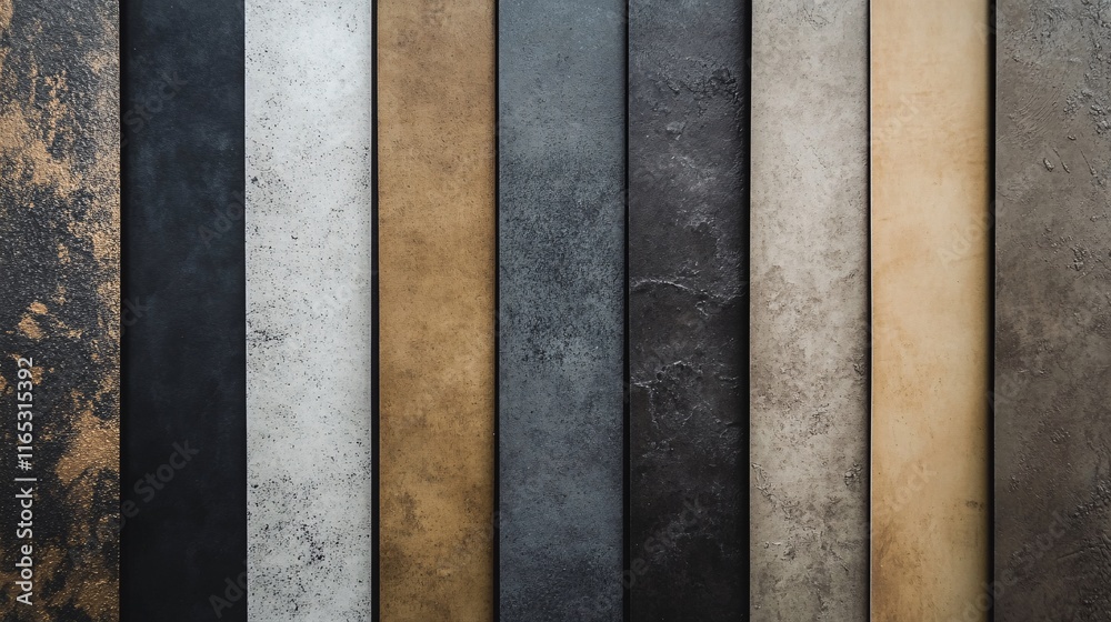 Poster Vertical metallic tiles showing different colors and textures, creating an elegant pattern