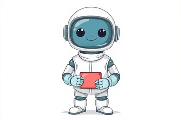 cartoon astronaut holding a tablet computer