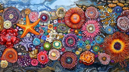 Vibrant Tide Pool Starfish Anemones Ocean Life Underwater Marine Coral Reef Sea Life 8k High