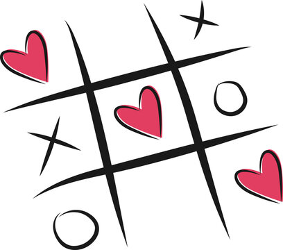 Hand-Drawn Tic Tac Toe with Hearts