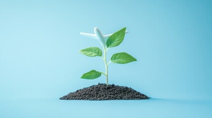 A white toy plane paired with a green plant on a blue background, symbolizing eco-friendly travel.

