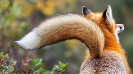A close-up of a foxa??s tail as it sways gently in the wind while the fox hunts in the forest.