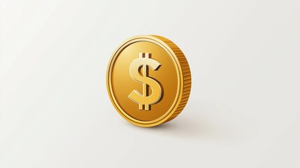 Stunning Golden Coin with Dollar Sign Symbolizing Wealth and Prosperity, Standing Out on a Minimalist White Background for Financial and Business Themes