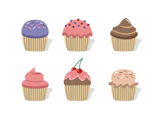 A series of cupcakes. Colorful cupcakes. Dessert food. Bakery. Collection of muffin.
