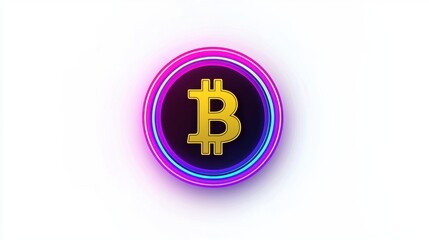 Obraz premium Vibrant Bitcoin Symbol with Neon Glow Effect on a Clean Background Representing Digital Currency and Modern Finance Technologies for Stock Photo Use