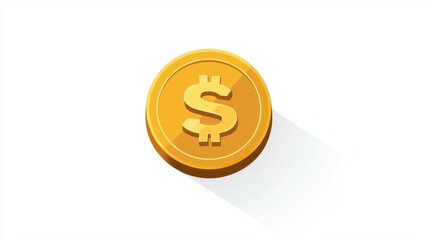 Obraz premium Golden Coin with Dollar Sign on a White Background, Symbolizing Wealth and Prosperity in Finance or Investment Concept
