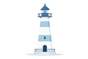 there is a white and blue lighthouse with a black top
