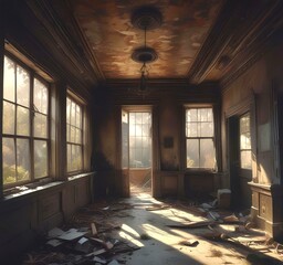 Fototapeta premium Illustration of abandoned house interior.