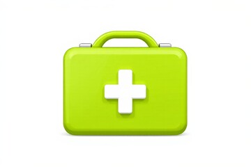a close up of a green medical kit with a white cross on it