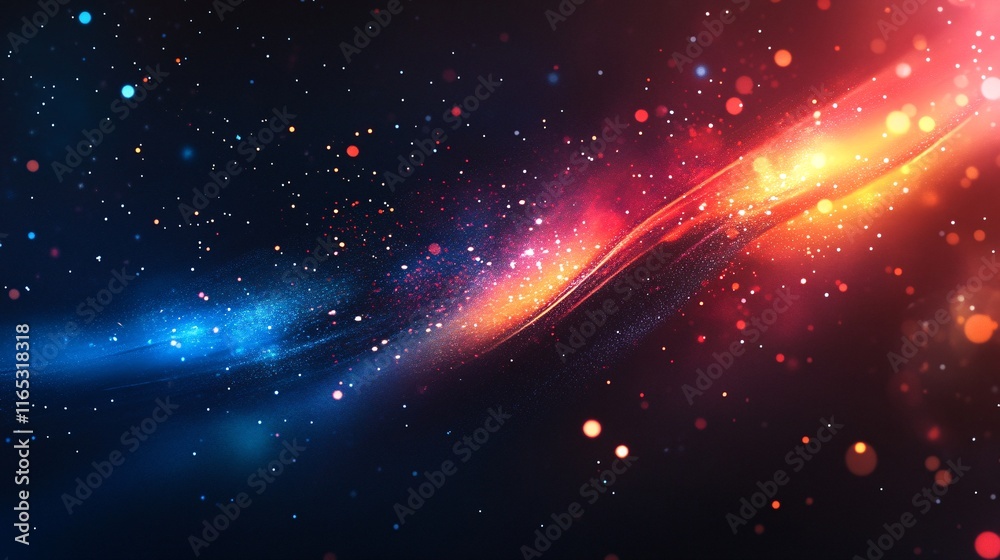 Poster Abstract blue and red particles flowing in outer space