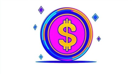 Obraz premium Vibrant and Modern Dollar Symbol Illustration on a Colorful Background Representing Currency and Financial Success in a Playful Artistic Style