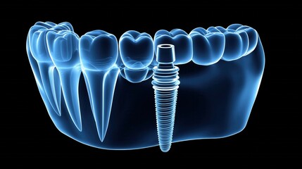Detailed Illustration of Dental Implant in Human Jaw Structure with Teeth