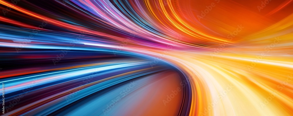 Aufkleber colorful light trails speeding through futuristic tunnel abstract background