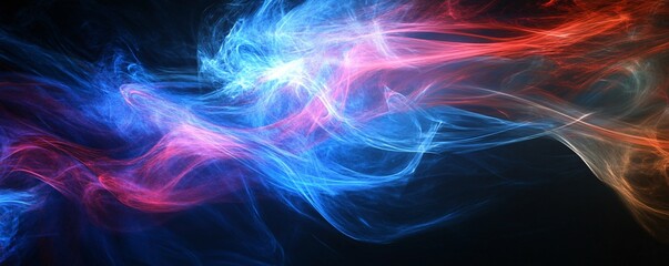 Obraz premium Colorful swirling smoke creating abstract shapes on black background