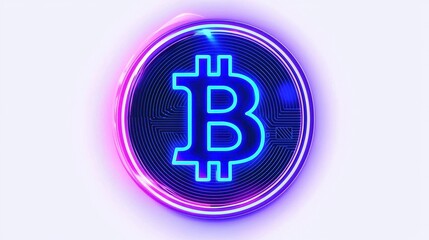Neon Bitcoin Symbol in a Futuristic Style Illuminated Against a Soft Background, Representing Digital Currency, Technology, and Financial Innovations