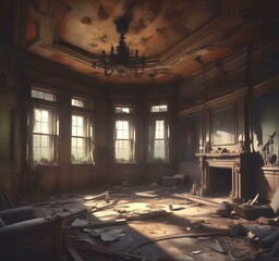 Fototapeta premium Illustration of abandoned house interior.