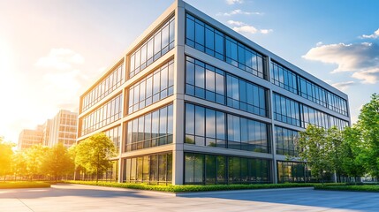 Obraz premium Modern Glass Clad Office Building with a Stylish Architectural Design