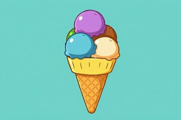 a cartoon ice cream cone with three scoops of different colors